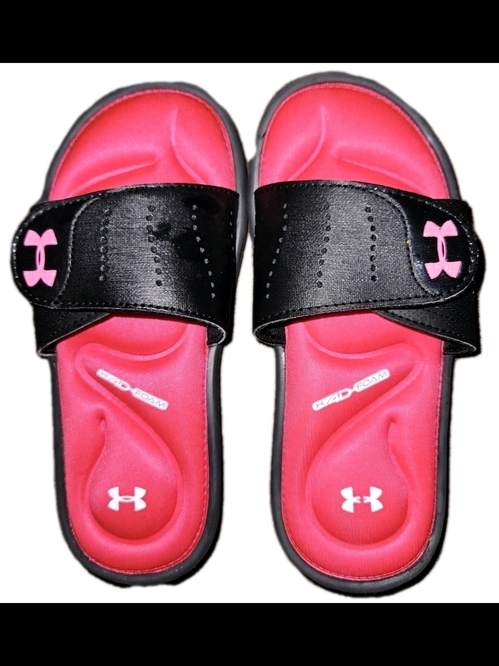 Under Armour Girls Ignite IX Slides - Black & Pink Surge - Size 3Y